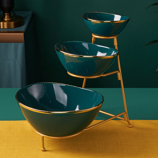 Frutero de Cerámica Dorado de Tres Niveles - Elegancia Minimalista para Hogar y Oficina - Image 14