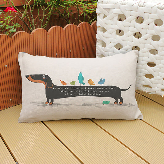Funda de Cojín Salchicha Dachshund con Impresión en Algodón y Lino