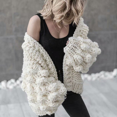 Suéter Tejido con Mangas Abullonadas y Textura 3D en Color Sólido - Image 2