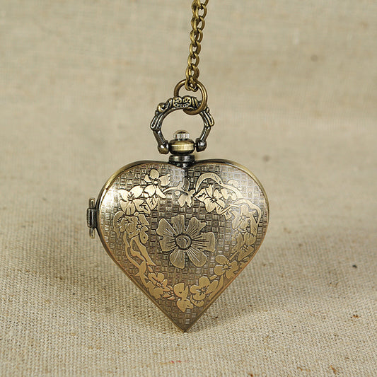 Reloj de Bolsillo Vintage Corazón Durazno Patrón Hueco Bronce