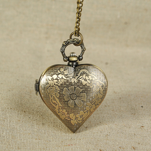 Reloj de Bolsillo Vintage Corazón Durazno Patrón Hueco Bronce