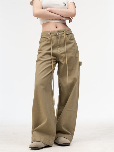 Pantalón Cargo Recto con Bordado de Alfabeto Retro y Múltiples Bolsillos para Mujer - Image 2