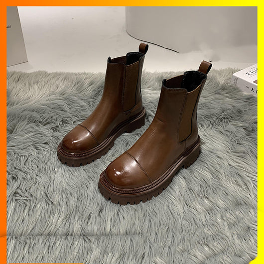 Botas Plataforma Retro British Style en Terciopelo Marrón - Botas Skinny para Invierno - Image 9