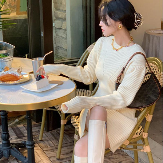 Vestido Suéter Tejido Largo Elegante Estilo Portuario para Mujer - Image 3