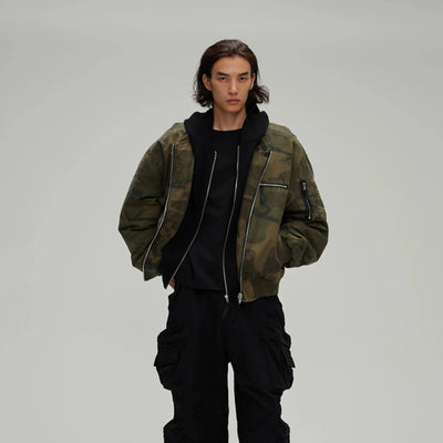 Chamarra Acolchada Estilo Camuflaje Desgastado con Diseño Superposado - Image 10