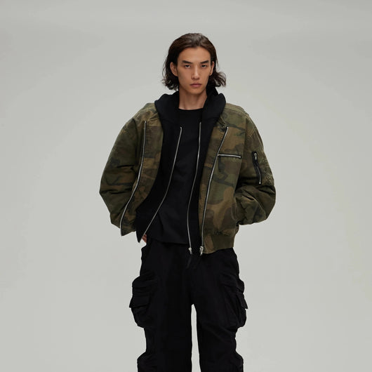 Chamarra Acolchada Estilo Camuflaje Desgastado con Diseño Superposado - Image 10