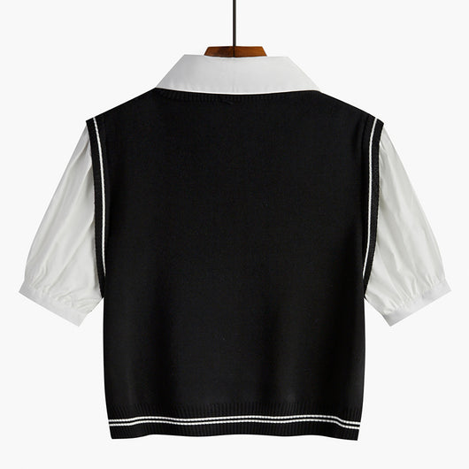 Suéter Tejido Tipo Polo con Efecto Dos Piezas para Mujer - Image 6