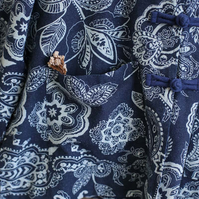 Cardigan Étnico de Algodón y Lino para Mujer - Azul Calicó - Image 9