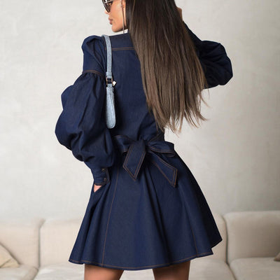 Vestido Camisero Denim con Mangas Farol y Cordones - Image 11