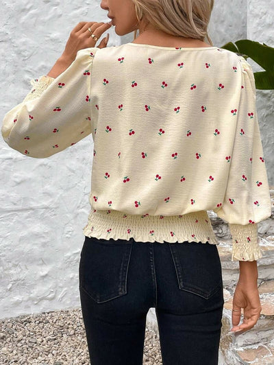 Blusa Holgada Talla Grande Cuello Redondo Color Liso con Fruncido y Manga Farol - Image 16