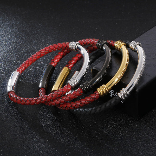 Pulsera de Cuero Trenzado para Hombre con Acero Inoxidable