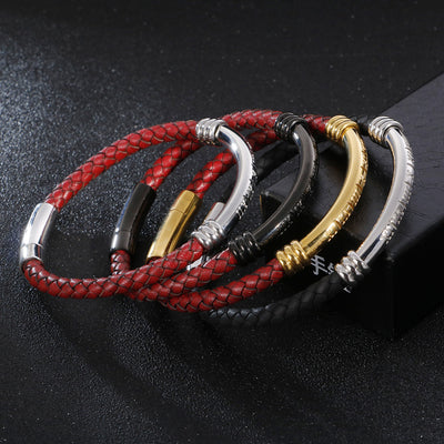 Pulsera de Cuero Trenzado para Hombre con Acero Inoxidable