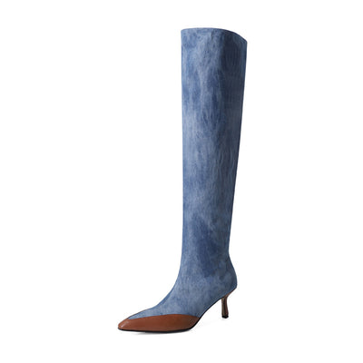 Botas Vaqueras de Tacón Alto Punta Afilada Tubo Ancho Denim Azul - Image 8