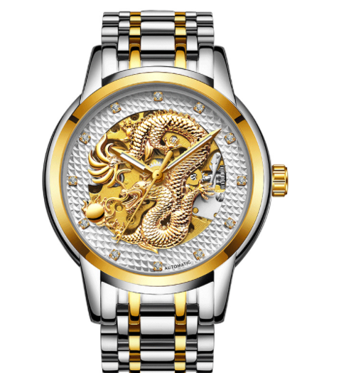 Reloj Empresarial Dragon Dorado Automático Resistente al Agua con Esfera Luminosa - Image 3