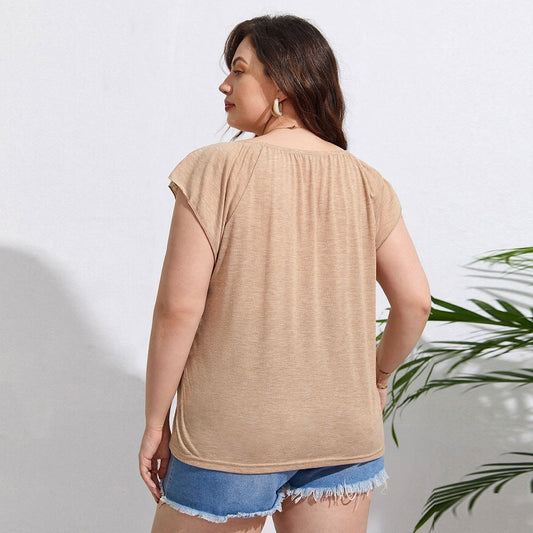 Blusa Casual Suelta de Manga Corta para Casa - Colores Lisos - Image 2