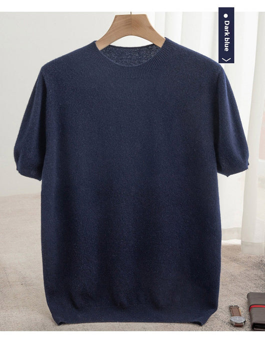 Suéter de Lana Pura Manga Corta Cuello Redondo para Hombre - Image 16