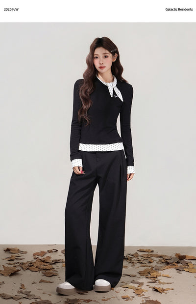 Blusa Negra con Lunares y Moño - Efecto Dos Piezas, Manga Larga - Image 12