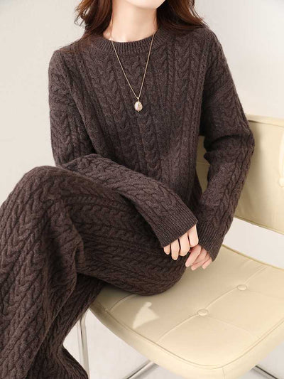 Conjunto de Suéter y Pantalón de Lana Pura para Mujer - Diseño Holgado y Adelgazante - Image 14