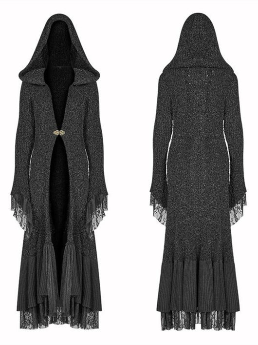 Cardigan Suéter Steampunk Ajustado con Capucha y Detalles de Encaje - Image 4