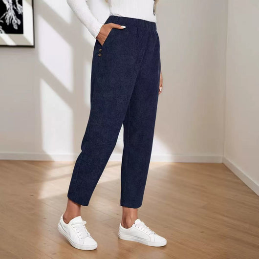 Pantalones Rectos de Cintura Alta con Bolsillos en Pana - Image 2