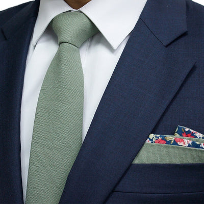 Corbata de Algodón con Estampado Floral y Pañuelo de Bolsillo - Image 47