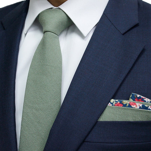 Corbata de Algodón con Estampado Floral y Pañuelo de Bolsillo - Image 47