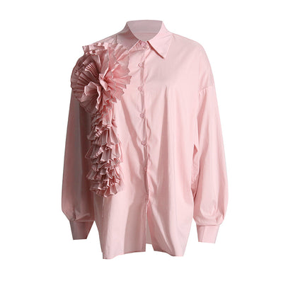 Blusa Casual con Flores Tridimensionales y Detalles de Volantes - Image 5
