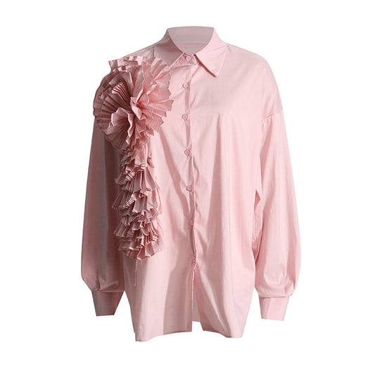 Blusa Casual con Flores Tridimensionales y Detalles de Volantes - Image 5