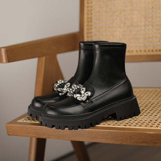 Botas Elásticas con Flores de Cristal y Punta Redonda para Mujer - Image 4