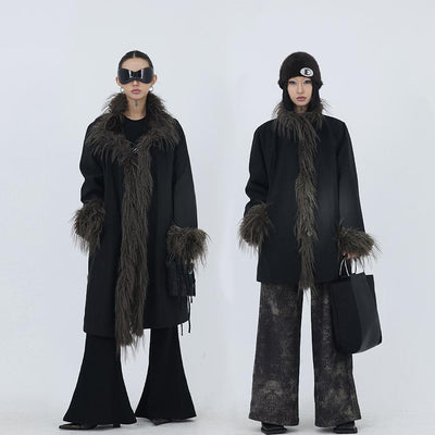 Chaqueta de Algodón Negro con Cuello de Peluche para Mujer