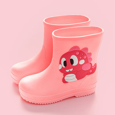 Bright yellow children's rain boots with a green cartoon dinosaur appliqué, designed for waterproof outdoor play. - Image 8