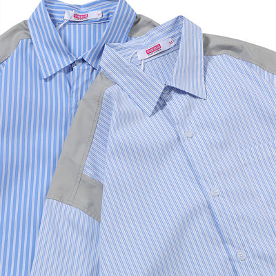 Camisa Manga Corta Azul a Rayas con Costuras de Diseño Japonés - Image 10