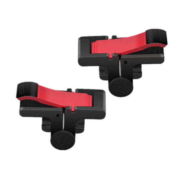 Pair of black and red auxiliary shooting gamepad buttons for smartphones, designed to enhance mobile gaming.