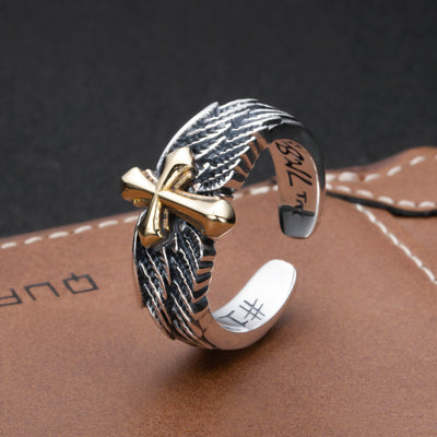 Anillo de Plata 925 Alas Cruzadas con Letras Graffiti para Hombre - Image 9