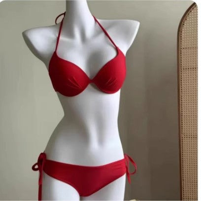 Vibrant blue push-up halter bikini swimsuit with tie-side bottoms, perfect for beach vacations. - Image 9