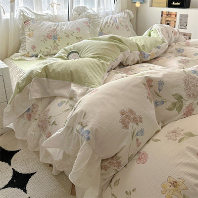 Juego de Cama Algodón Lavado Encaje Tulipán Estilo Coreano 4 Piezas - Image 19