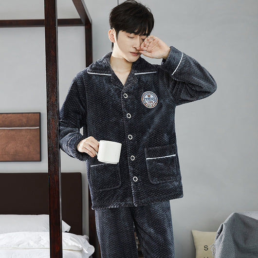 Pijama de Franela para Hombre con Solapa - Abrigo Cardigan Otoño e Invierno - Image 17