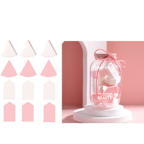 Set de Esponjas de Maquillaje: Beauty Egg, Cojín Abanico y Borla Triangular