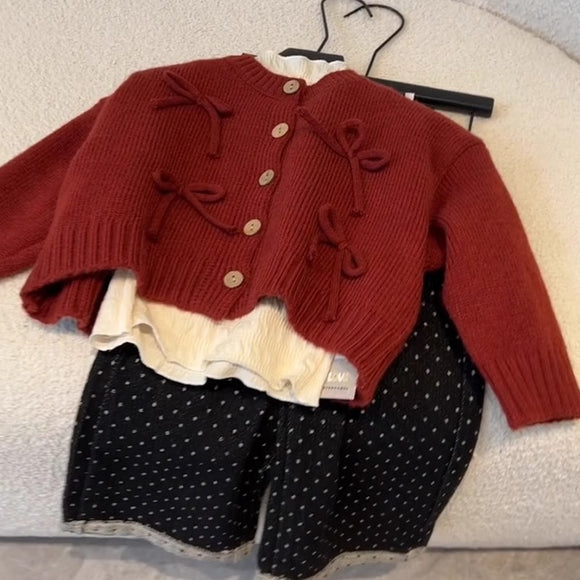 Cardigan with Bow and Polka Dots + Palazzo Pants
