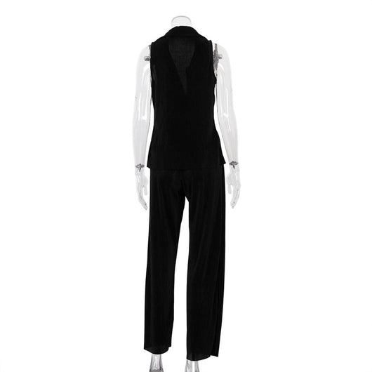 Conjunto Elegante: Blusa sin Mangas y Pantalón Plisado de Cintura Alta - Image 19