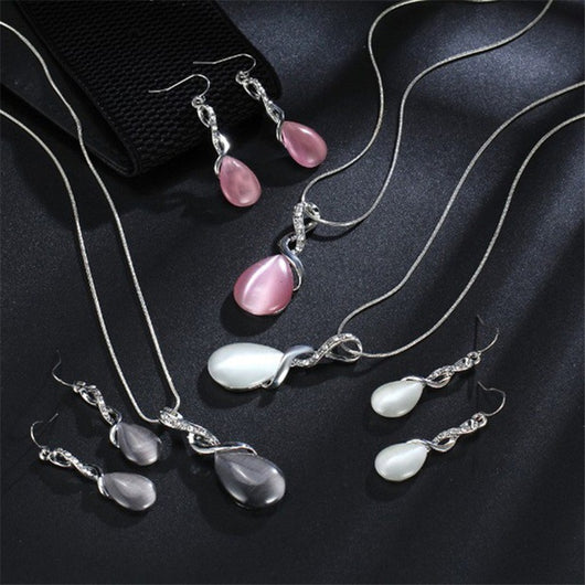 Conjunto de Joyas Ópalo para Mujer - Collar y Aretes de Circonita Cúbica Gota de Agua - Image 5