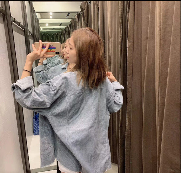 Chaqueta Camisa de Pana Casual de Manga Larga