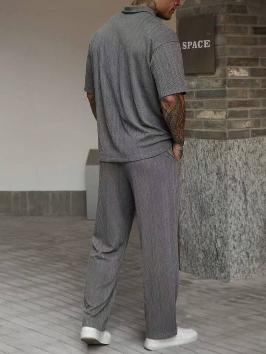 Conjunto Polo Jacquard Texturizado para Hombre - Pantalón Corto Casual dos Piezas - Image 18