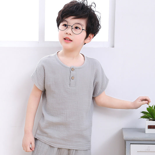 Playera Infantil de Algodón y Lino de Manga Corta