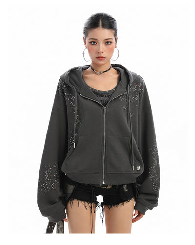 Cardigan con Capucha y Strass para Mujer - Sudadera Brillante con Cierre - Image 8
