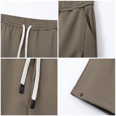 Khaki men's short-sleeved t-shirt and matching shorts set, featuring a loose fit and white drawstring. - Image 18