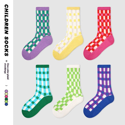Calcetines Infantiles Verano Cuadros a Cuadros Estilo Coreano - Image 2