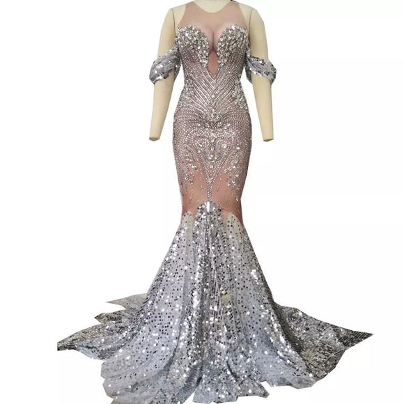 Vestido Brillante sin Mangas con Flecos Largos para Fiesta Nocturna