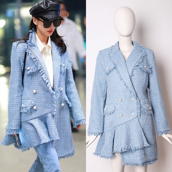 Abrigo de Lana Midi con Falda Asimétrica