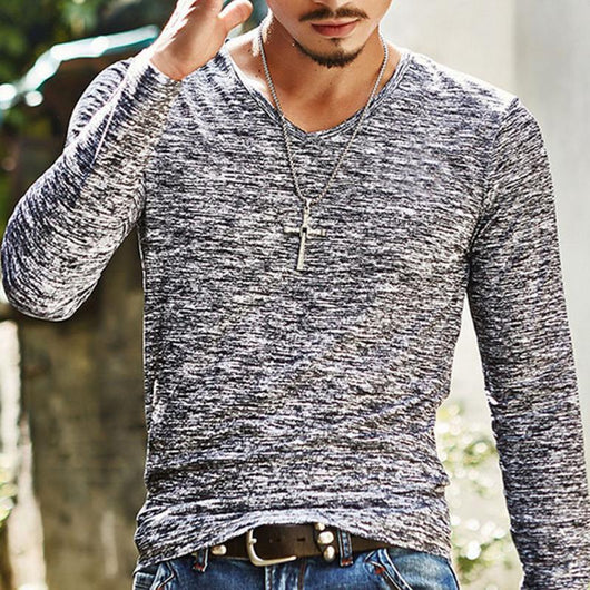 Camiseta Manga Larga Hombre Ajustada Cuello Redondo Primavera Otoño - Image 6